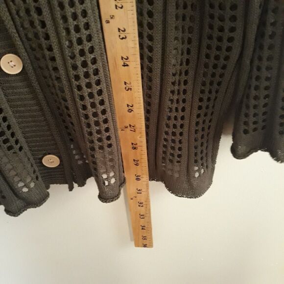 Pink Queen Crocket Cardigan Sweater Womens Large Green Long Sleeve V Neck Loose - Picture 10 of 12